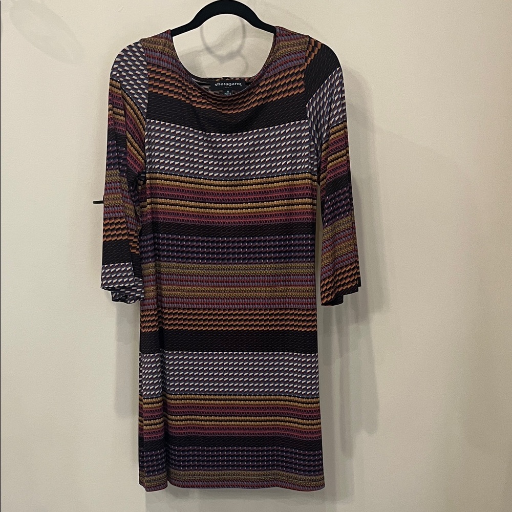 Sharagano Multicolor Striped Long Sleeve Dress